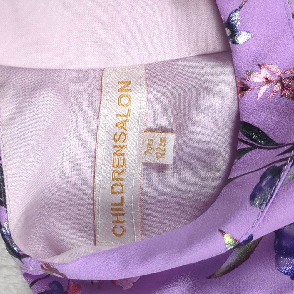 Childrensalon Lavender Floral Chiffon Gown with Puff Sleeves Size 7 - Picture 4 of 14